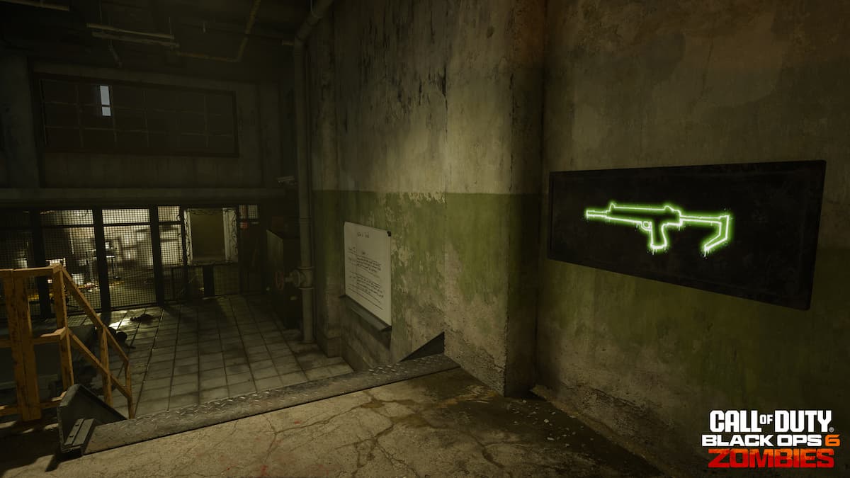 The green outline of a weapon on a wall in Black Ops 6 Zombies