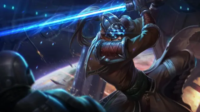 Master Yi holding his lightsaber.