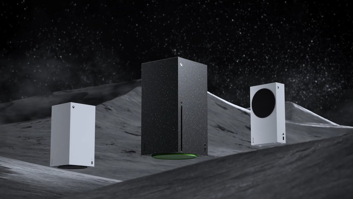 New Xbox Series X|S consoles on the lunar surface background